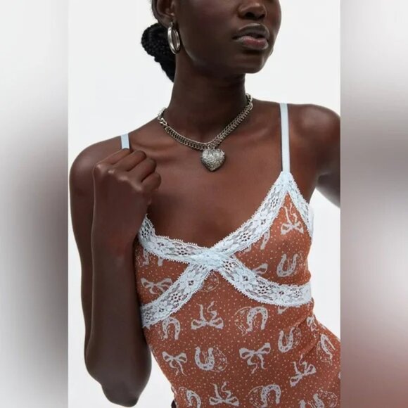 NWT UO Out From Under Jacquard Brown Bow Seamless Cami - Picture 3 of 4